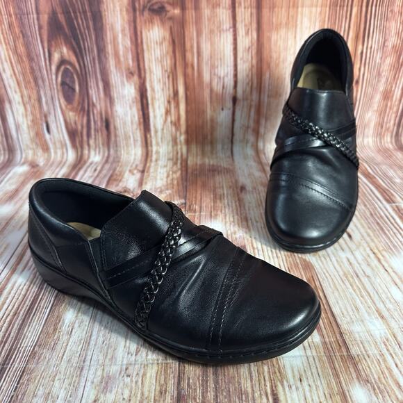 Clarks Shoes - Clarks CORA BRAIDSHOE Size 10 Black Leather Braided Braid Loafers Flats Shoes